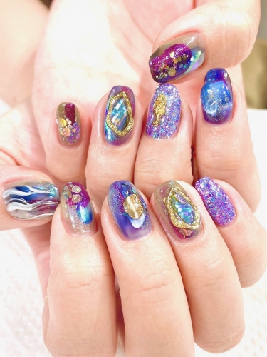 透け感キラキラ夏の夜空デザイン☆高田馬場 ネイル マツエク