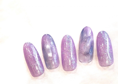 パープルカラーのキラキラネイル☆高田馬場 ネイル マツエク