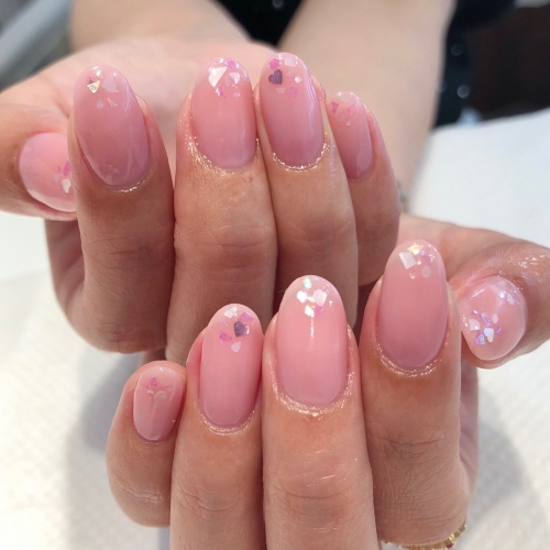 さり気ないハートで甘過ぎないナチュラルピンクネイル☆高田馬場 ネイル マツエク