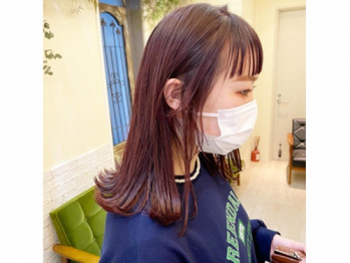 前髪カット　ピンクカラー　北千住　北千住美容室