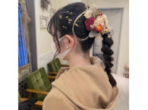 卒業式ヘアセット　ドライフラワー