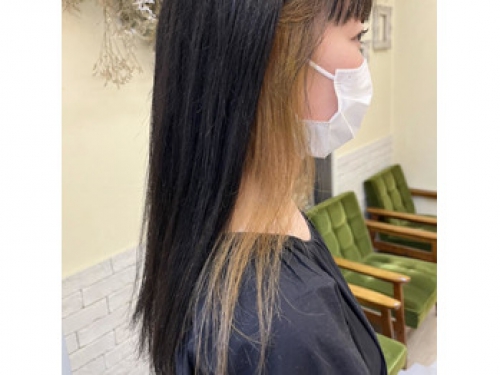 黄色インナーカラー　北千住　北千住美容室　デザインカラー