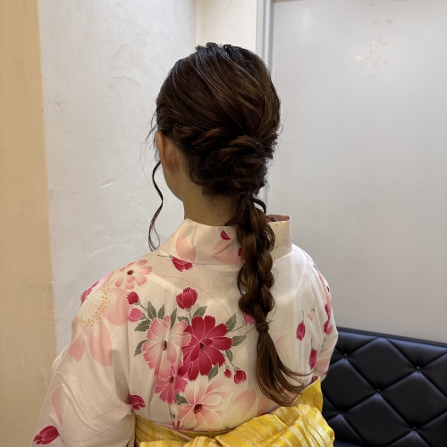 浴衣 ヘアセット 編みおろし