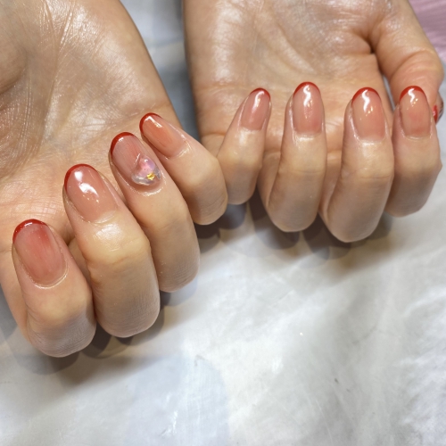 桃フレンチネイル