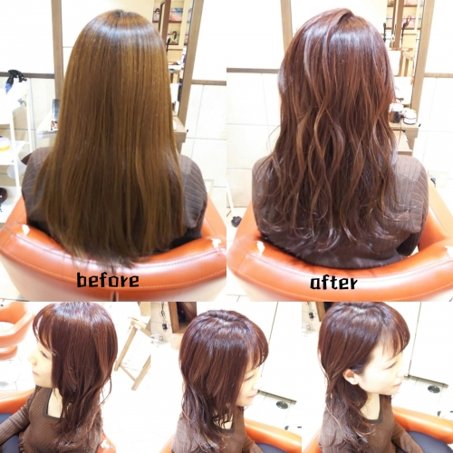 退色して明るくなってしまった髪色をピンクベージュにカラー☆