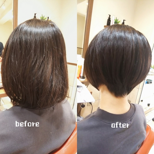 伸ばしていた髪をバッサリカット ショートボブ
