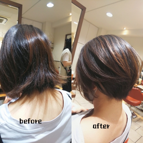 バッサリ カット イメチェン 前下り ショート ボブ