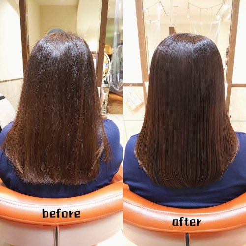 髪質改善酸熱トリートメントと超音波ハホニコラメラメトリートメントで美髪