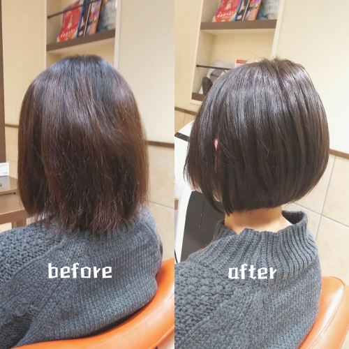 酸性ストレートでショートボブも自然な質感に☆