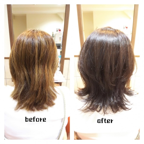 退色してしまった髪色を暗髪モノトーンアッシュに☆