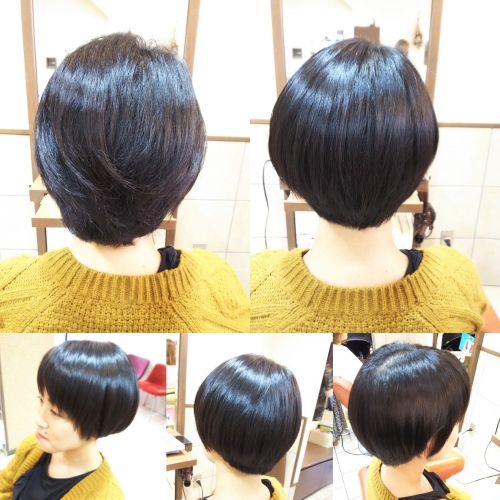 伸びてまとまりにくくなってしまった髪をお手入れ簡単なマッシュショートスタイルにカット☆