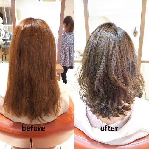退色してしまった髪色をミントベージュ☆