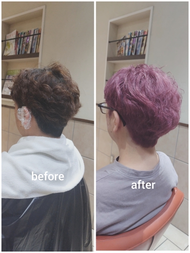 ダブルカラー　ブリーチ　ピンクパープル