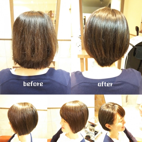 伸びて重くなってしまった髪を襟足スッキリなショートスタイルに☆