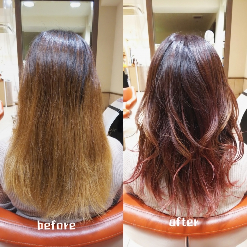 ピンクパープルのバレイヤージュカラー☆