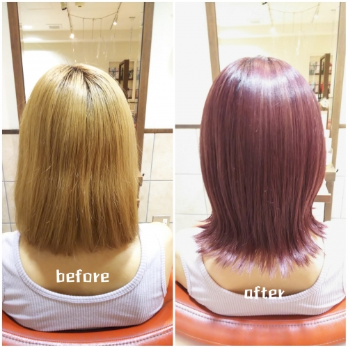 ブリーチしている髪にラベンダーピンク☆