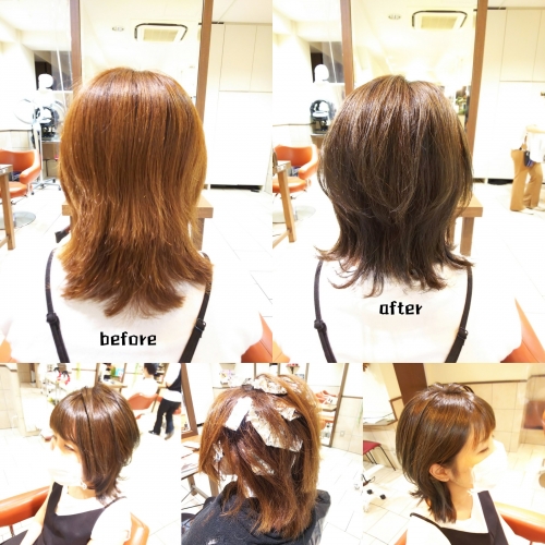 退色して明るくなってしまった髪色をオリーブベージュ☆