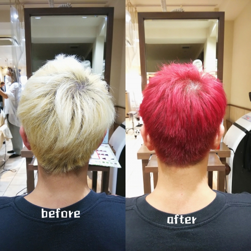 派手髪 ブリーチ毛にチェリーレッド