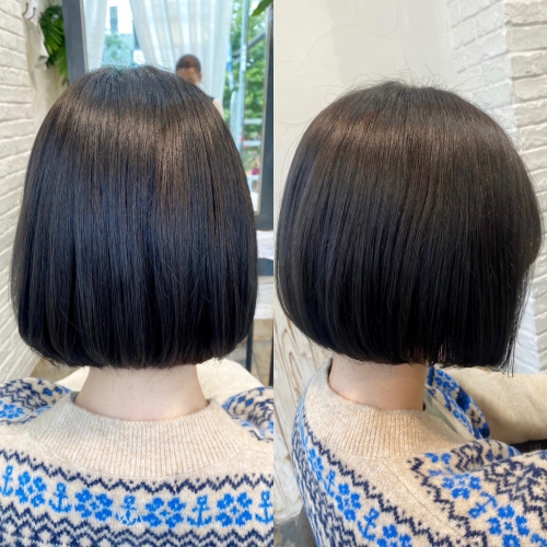 水素で若返り☆カーキグレージュのミニボブ