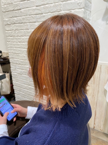 インナーカラーオレンジ×ハイライト