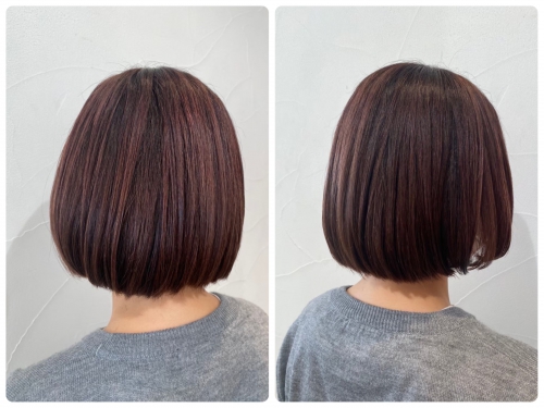 ピンクブラウン×ハイライトの大人可愛いボブスタイル